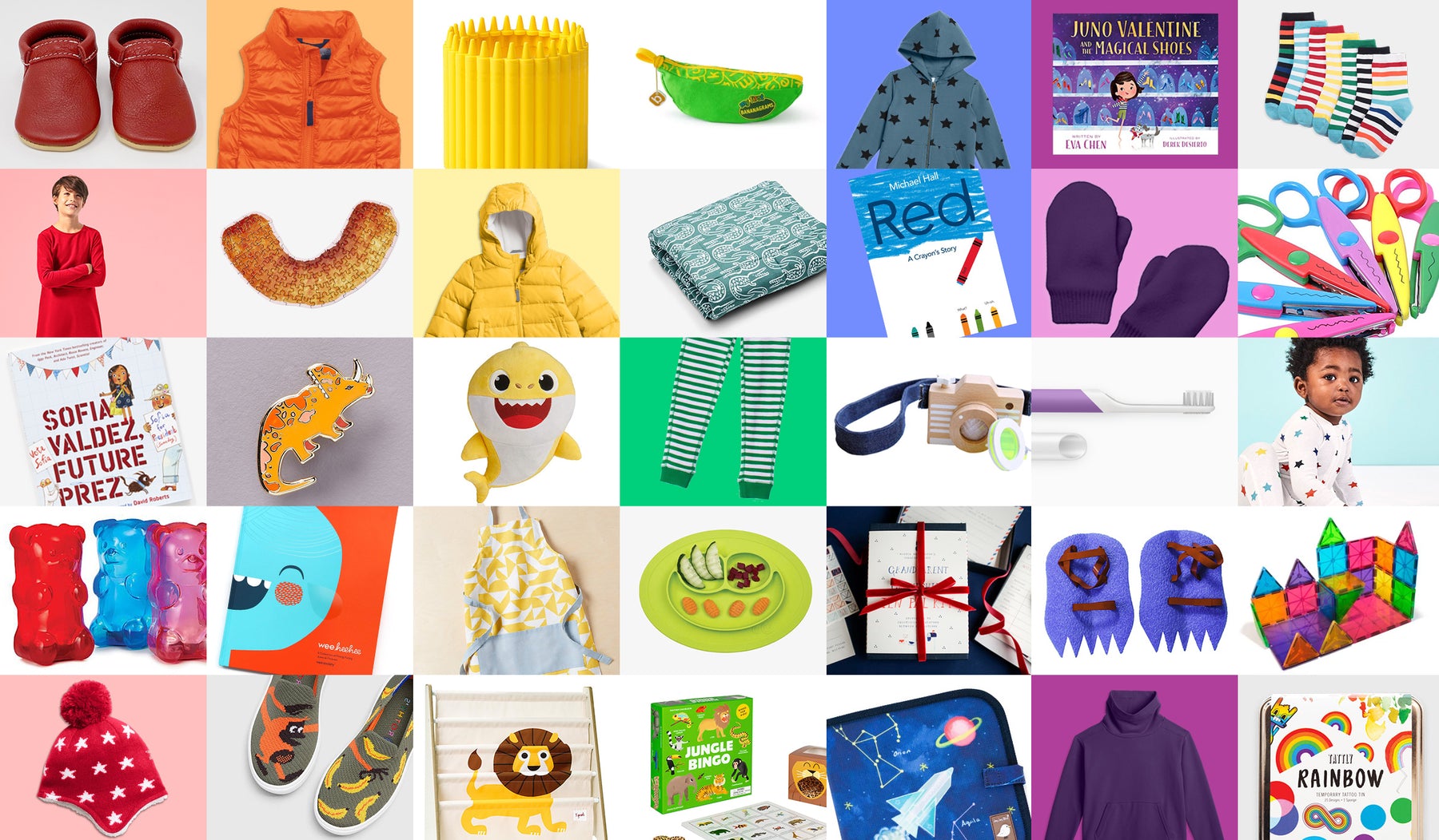 Primary gift guide grid of rainbow items 